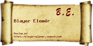 Blayer Elemér névjegykártya